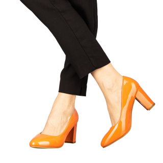 Pantofi Dama, Pantofi dama cu toc portocalii din piele ecologica Crenta - Kalapod.net